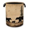 Forest Bear Family Laundry Basket,Vintage Oxford Cloth Foldable Hamper with Handles, Portable Clothes Storage Bucket and Laundry Bag for Bathroom Laundry Room Bedroom Dorm,20.8x16 Inch