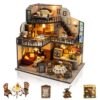 Foyucool DIY Miniature House Kit, Coffee Shop Dollhouse with Furniture&LED