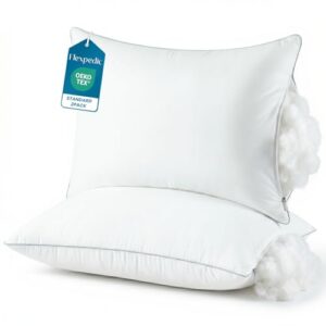 FP FLEXPEDIC Standard Pillows Size Set of 2 - Firm Fluffy Bed Pillows for Bed, Adjustable Down Alternative Fill, Zippered Plush Support, Hotel Quality, Oeko-TEX, Machine Washable, 110GSM Gray Piping
