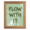 Framed Canvas Wall Art Abstract Flow With It Typography Green Sage Marble Swirl Canvas Print Poster Gold Frame Wall Decor for Living Room Street Art, Aesthetic Poster - Inch 24x36