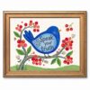 Framed Canvas Wall Art Folk Art Blue Bird on Berry Branch Vibrant Colors Canvas Print Poster Gold Frame Wall Decor for Living Room and Bedroom Motivational Art, Whimsical Decor - Inch 8x10