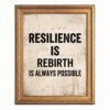 Framed Canvas Wall Art Minimalist Resilience Is Rebirth Black Typography on Weathered Beige Wood Canvas Print Poster Gold Frame Wall Decor for Home Office Motivational Quote, Inch 16x20