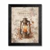 Framed Canvas Wall Art Vintage Decoupage Rustic Lantern and Orange Candle Canvas Print Poster Black Frame Wall Decor for Living Room Halloween Wall Art, Autumn Aesthetic - Inch 16x20