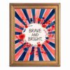 Framed Canvas Wall Art Watercolor Brave and Bright Coral and Navy Sunburst Red Flowers Canvas Print Poster Gold Frame Wall Decor for Nursery Kids Room Motivational Art, Wall Art - Inch 16x20