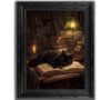 Framed Gothic Black Cat Canvas Wall Art Dark Academia Wall Decor 16x24 In