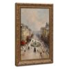 Framed Paris Street Scene Fountain Poster Canvas Print Art Vintage Impressionist Painting Pictures Wall Decor Home Decor for Living Room Apartment Bar (black frame,12" LX18 W)
