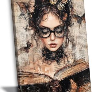 Framed Reading Woman Canvas Wall Art Moody Victorian Female Scholar Poster Print Dark Academy Picture Gothic College Aesthetic Wall Decor for Bedroom Living Room Library Corner Bedroom Dorm 12x16in