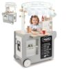 FReniland Wooden Food Truck Playset for Kids, Pretend Play Kitchen with Serving Window, Chalkboard Menu, Bell & Role Play Accessories, Imaginative Food Cart Toy for Boys and Girls Ages 3+