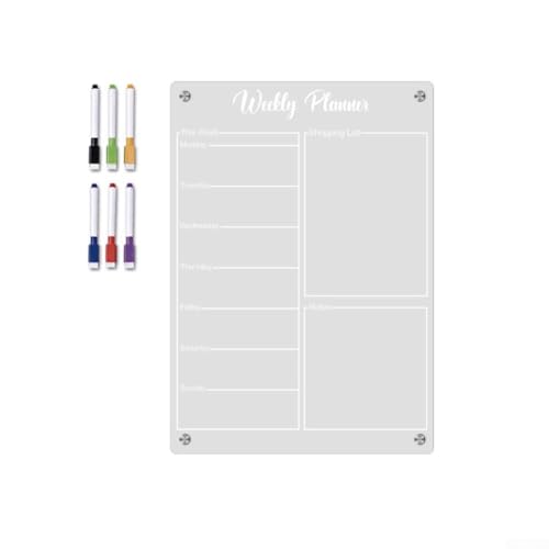 Fridge Calendar Magnetic Dry Erase Board for Refrigerator - for acrylic Monthly Planner with Strong Magnet - Weekly Schedule Organizer Meal Plan Grocery List Transparent 11.69x16.54 Inch(A3)