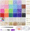 Friog Graduation Teachers Appriciation Gift Jewelry/Bracelet Making Kit 6000+PCS Clay Beads, 24 Colors Flat Preppy Beads for Friendship Jewelry Making,Polymer Heishi Beads with Girls,Adult Gifts