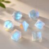 Frosted Glass Dice MultiFaceted-Cut 7-Piece Handcrafted Polyhedral Table Party