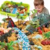 FRUSE Dinosaur Sensory Bin with Dinosaur Toys and 2.2lbs Play Sand for Kids