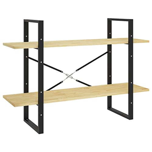 fsahslih Industrial Book Cabinet with 2 Shelves, Untreated Pine Wood and Metal Frame Bookshelf, Rustic Display Storage Rack for Home Office and Living Room, 39.4 x 11.8 x 27.6 Inches