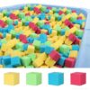FUBOTRAD-Soft 3 Inch Foam Cube Blocks, 100 Pack 4 Assorted Colors Educational Stackable Cubes for Kids Ages 3+, Building, Climbing, Gymnastics, Parkour, Ball Pit Framing & Color Sorting Play