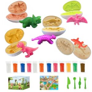 Fuijeuj Playdough Dinosaur Eggs Sets for Kids Ages 3-6,Dino Dough Play Molds Toys Gifts,Play Clay Accessories Dinosaur Toys Present for 3 4 5 6 7 8 Year Old Girls Boys