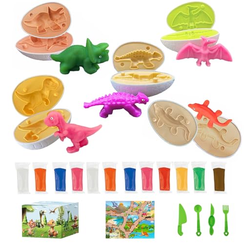 Fuijeuj Playdough Dinosaur Eggs Sets for Kids Ages 3-6,Dino Dough Play Molds Toys Gifts,Play Clay Accessories Dinosaur Toys Present for 3 4 5 6 7 8 Year Old Girls Boys
