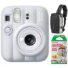 Fujifilm Instax Mini 13 Instant Camera Clay White 16963137 Bundle with Deco Essentials Sling Backpack and Fujifilm Instax Mini Twin Pack Picture Format Instant Daylight Film 20 Shots