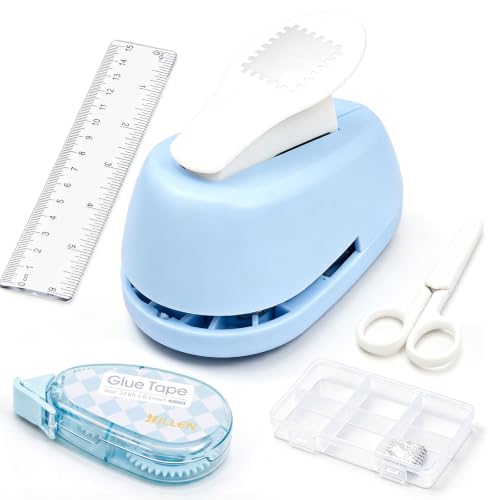 Fullhawl 5 Pcs Stamp Punch Set, 1.1x1 Inch Stamp Cutter with Double-Sided Tape Roller, Storage Box, Ruler and Scissors, Collecting Kit for Postage, Craft, Scrapbooking Journaling Card Making