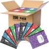 Fulmoon 200 Pcs Composition Notebooks, Comp Book, 9.75"x 7.5", 60 Sheets Per Comp Book, Black Purple Blue Red Green, Marble Notebooks for School Kids Home Office(College Ruled 9/32'' Spacing)