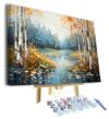 Fun Jigsaw Puzzle 500 Pieces for Adults Beautiful Birch Trees Yellow Autumn Landscape Abstract Scenery Easy Paint by Numbers Kits on Canvas with Frame Coastal Scenery 20.5 x 15 in
