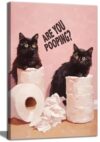 Funny Black Cat Bathroom Canvas Wall Art Picture Humorous Animal Toile Poster Prints Are You Pooping Painting Artwork Wall Decor for Washroom Restroom 12x16in Framed Ready To Hang