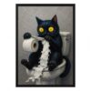Funny black cat on toilet paper roll wall art (24" Lx16 W)
