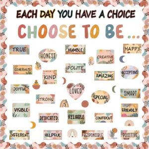 Funrous Boho Motivational Bulletin Board Classroom Decorations Set Inspirational Posters Classroom Decor Choose to Be Positive Accent Cutouts Wall Door Decor for Teachers Back to School Supplies