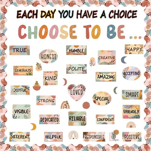 Funrous Boho Motivational Bulletin Board Classroom Decorations Set Inspirational Posters Classroom Decor Choose to Be Positive Accent Cutouts Wall Door Decor for Teachers Back to School Supplies
