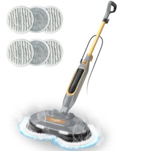 Funsteam Steam and Scrub Mop, Steam Mop with Dual Rotating Pads, Swivel Steering, 2 LED Headlight, 4 Cleaning Modes, 15.2 fl oz Tank, 6 Washable Pads for All-in-One Sealed Hard Floors