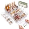 Funzooka 14 PCS Drawer Organizer Set, Expandable Clear Storage Bins, 3 Sizes Plastic Trays with 6 Medium Bins for Makeup, Bathroom, Kitchen & Office