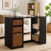 Furevol 39.4 Wide Gaming Desk with Drawer Bins, Computer Desk with Side Book Shelf, Writing Desk, Office Desk for Home Office, Study Room, Dorm, Bedroom, Espresso