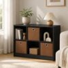 Furevol 6-Cube Bookshelf with Storage Bins, Cube Bookcase, Book Shelf with Storage Bins, 11.9 x 31.6 x 23.6, for Living Room, Home Office, Espresso