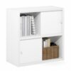 Furinno Cubicle Book Shelf with Sliding Doors, 4-Cube Bookshelf, Extra Thick Frame Bookcase with Open & Closed Storage, 14.6 x 30 x 30, for Living Room, Bedroom, Home Office, White