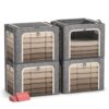 Furnhome 3-Side Access Clothes Storage Bins with Metal Frame, Foldable Fabric Storage Boxes with Cedar Block,Clear Windows, Zipper Lids and Reinforced Handles for Closet, 4Pack, 66L, Dark Grey