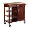 Furnifact Solid Wood Kitchen Cart with Storage and Shelves, Rolling Kitchen Island on Wheels, Utility Bar Cart and Microwave Stand, Walnut