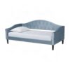 Furnifact Velvet-Upholstered Twin Daybed with Button-Tufted Frame, Upholstered Day Bed Sofa Couch for Bedroom Living Room, Light Blue/Dark Brown
