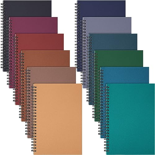 Fuutreo 12 Pcs Spiral Notebook for Work A5 5 x 7 Inch College Ruled Spiral Journal Notebook Kraft Cover Ruled Paper, 12 Color, 60 Sheets, 120 Pages for Office School(Business Color, Classic)