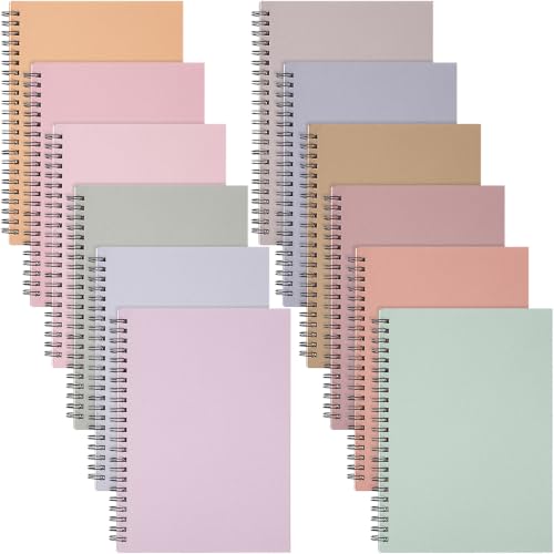 Fuutreo 12 Pcs Spiral Notebook for Work A5 5 x 7 Inch College Ruled Spiral Journal Notebook Kraft Cover Ruled Paper, 12 Color, 60 Sheets, 120 Pages for Office School(Macaron Color, Classic)