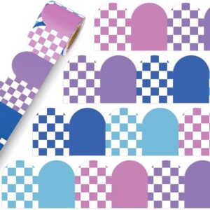 Fuutreo 32.8ft Purple Blue Checkered Bulletin Board Border Classroom Decor
