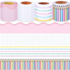 Fuutreo 4 Rolls Macaron Geometric Bulletin Border Decorations 32.8 ft Classroom Bulletin Board Border School Classroom Decorations for School Home Door Window Decor