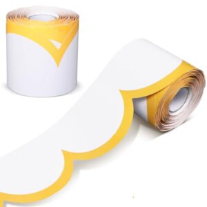 Fuutreo 65ft Goldenrod Yellow and White Bulletin Board Borders Wave Line Scalloped Board Borders Classroom Die-Cut Rolled Trim for Bulletin Home School Office Wall Desks Locker Decorations