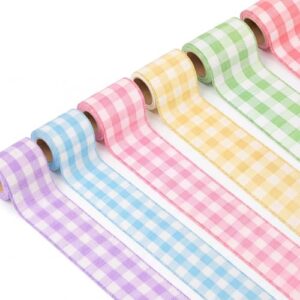 Fuutreo 6 Rolls 98.5 ft Gingham Pastel Bulletin Board Border Decoration Gingham Colorful Classroom Borders Decor Faux Ribbon Trim Decor for School Office Chalkboard Whiteboard Poster
