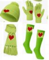 FYSUIMU 4Pcs Christmas Costume Set, Lime Green Red Heart