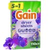 Gain, Laundry Dryer Sheets, Fabric Softener Anti Static Sheets, Happy Hibiscus Scent, 110 Count