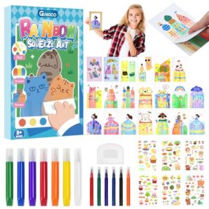 GAKICO Rainbow Scratch Art for Kids: Creative Squeegee Painting Kits, Rainbow Scratch Paper Art Set, Squeeze Magic Reveal Craft Kits, DIY Postcards Party Favors Novelty Gifts for Girls Boys