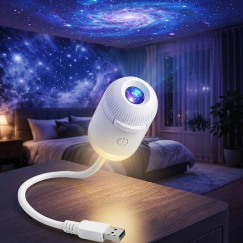 Galaxy Projector Night Light,Star Projector USB LED Starry Sky Ceiling Lamp, 360° Adjustable Planetarium Projector for Bedroom Adults, Ceiling Night Light Projector for Room Mood Decor
