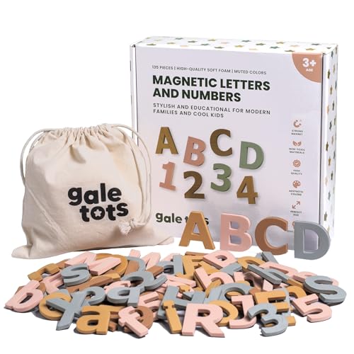 Gale Tots Magnetic Letters and Numbers for Kids, 135 Neutral Aesthetic Premium EVA Foam Alphabet Magnets for Fridge, Color-Coded Vowels, Uppercase Lowercase Numbers and Symbols, Ages 3 and Up
