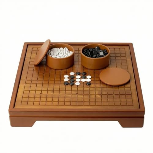 Game Set Composite Board Game Wooden Strategy Board with Stones Tabletop Game with Carved Grid Raised Frame and Storage Jar Option Suitable for Beginners Living Rooms, 42 42 8cm, Style to 2