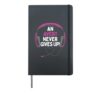 Gaming Quote "An Avery Never Gives Up" Headset Personalized Hardcover Journal, Black