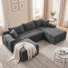 Garaneeds Boneless Couch, U-Shape Corduroy Sectional Sofa, Grey